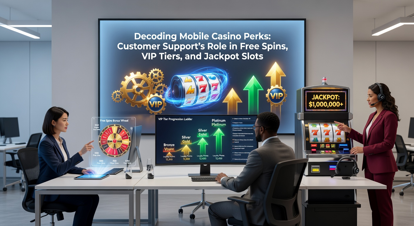 VIP-Tisch in einem mobilen Casino mit Jackpot-Slot, Support-Icon und Freispiel-Symbolen auf dem Bildschirm
