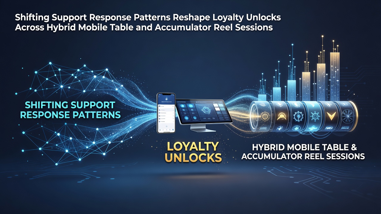 Illustration hybrider mobiler Casino-Sessions mit Support-Interaktionen und Loyalitätsfreischaltungen